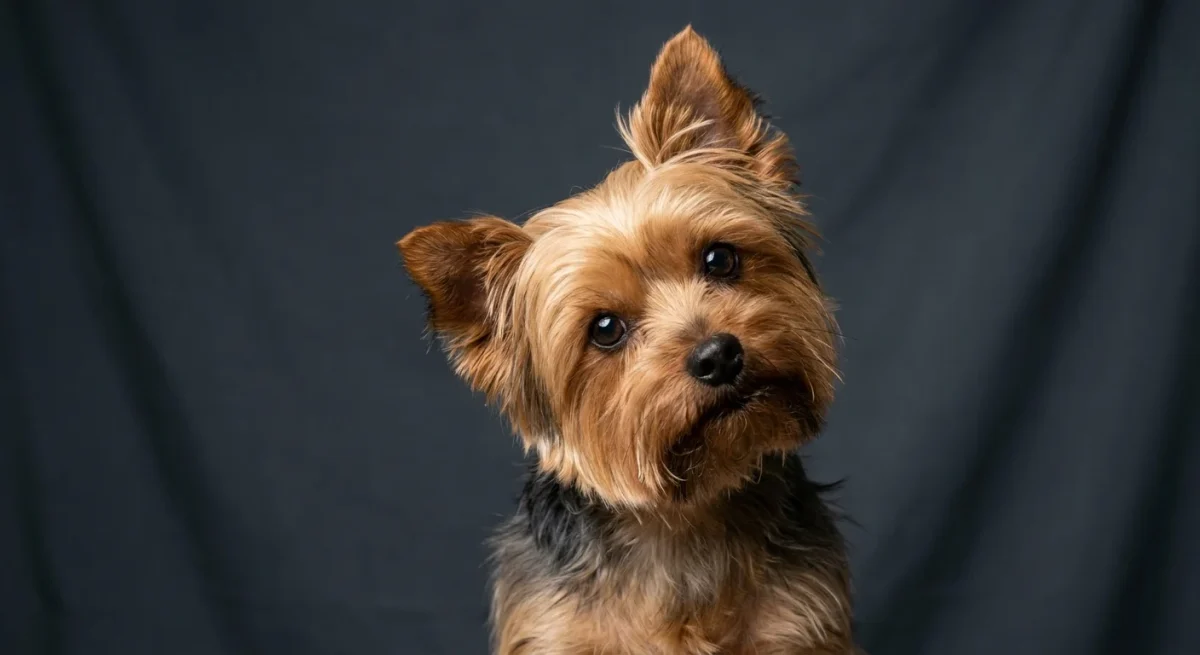 Portret de studio cu un Yorkshire Terrier curios, ilustrând conceptul de porecle canine.